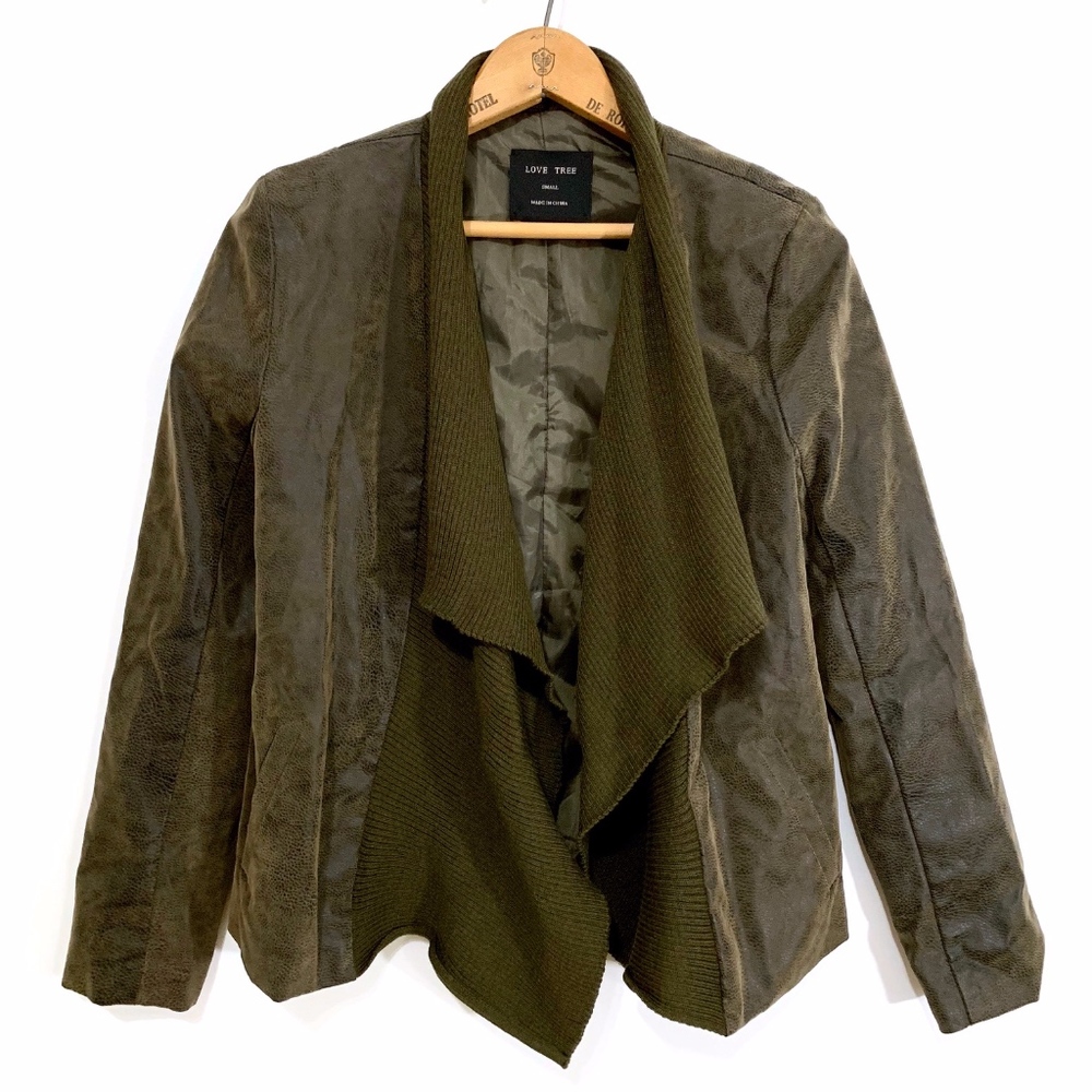Drape Front Faux Suede Jacket - Picture 1 of 8